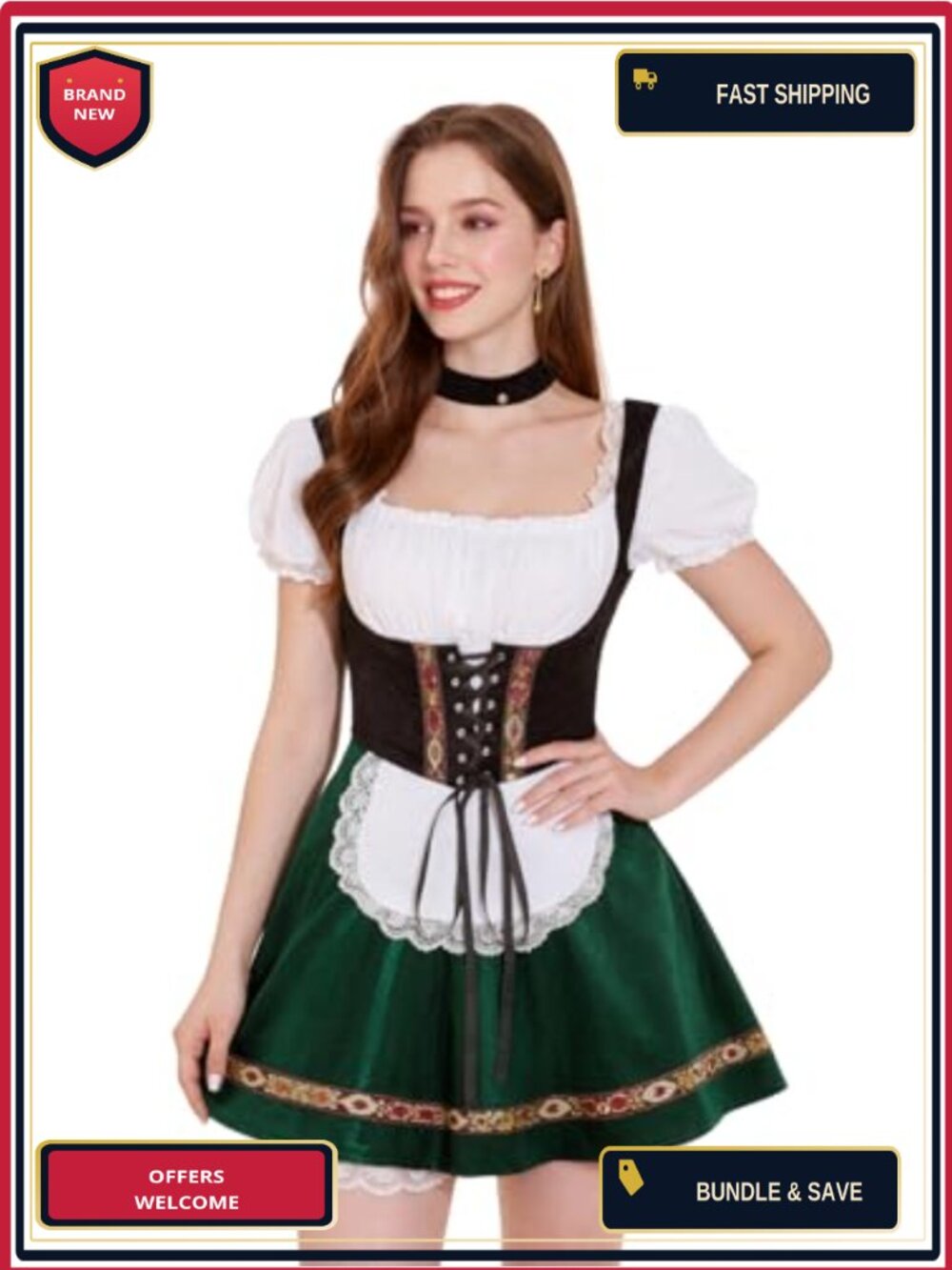 Womens Oktoberfest Dirndl Costume Bavarian Lace Dress Cosplay